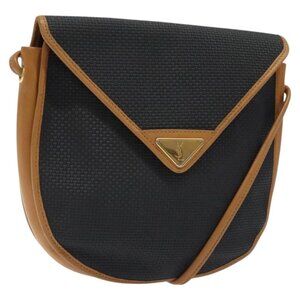 SAINT LAURENT Shoulder Bag PVC Leather Black Gold Auth am8531